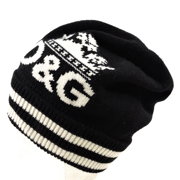 DOLCE & GABBANA 🇮🇹 WOMENS BLACK CASHMERE WINTER FASHION KNIT HAT - Picture 1 of 4